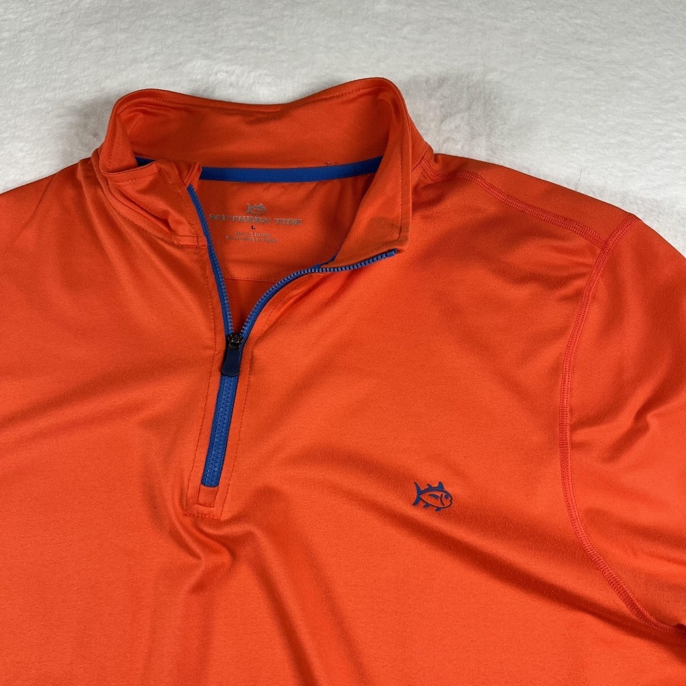 Southern Tide T3 Tide To‎ Trail Pullover Mens Large Orange 1/4 Zip Long Sleeve